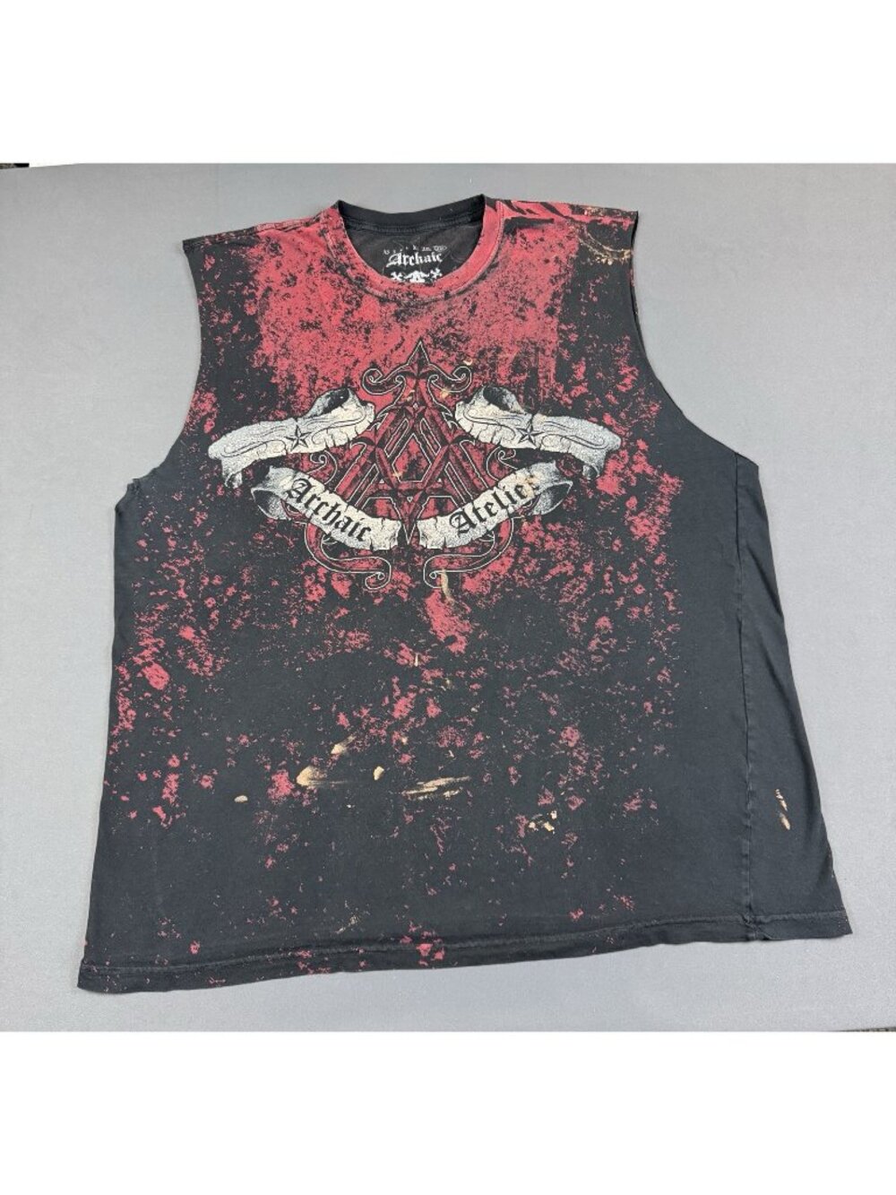 Rare Vintage Y2K Archaic Atelier Affliction Grunge Goth AOP Skull Wings 3XL Art